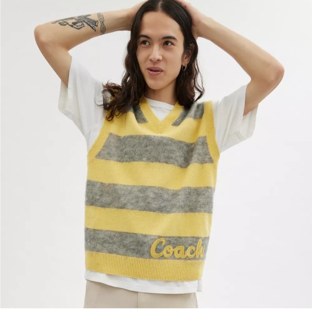Coach Yellow and Gray Striped Sweater Vest